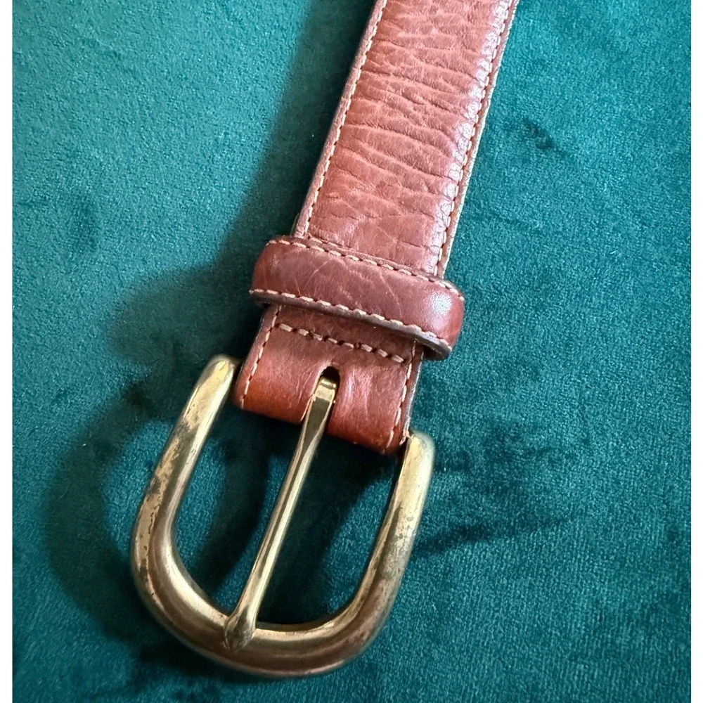 LL Bean Mens Brown Full Grain Leather Belt 46 Brass Buckle 246374 USA Made